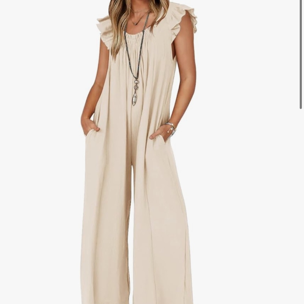 ZESICA Women's Summer Loose Jumpsuit Casual V Neck Sleeveless Oversized Wide Leg